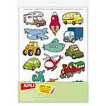 APLI Pochette 12 feuilles gommettes Les transports