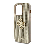 Guess Coque pour iPhone 15 Pro Perforée avec Logo 4G en Métal Pailleté Dorée