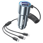 WK Chargeur voiture 2x USB et Câble 3 en 1 Puissance 33W Wekome Argent