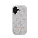Guess Coque pour Apple iPhone 16 Édition 4G Strass Triangle Métallisé Blanc / Champagne