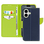 Avizar Étui pour iPhone 16 Portefeuille Cuir Saffiano Fancy Bleu nuit