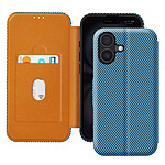 Avizar Étui pour iPhone 16 Fibre de Carbone Support Vidéo et Anti-RFID Bleu
