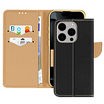 Avizar Étui pour iPhone 16 Pro Portefeuille Cuir Saffiano Fancy Noir / Or