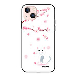 Evetane Coque iPhone 13 Coque Soft Touch Glossy Chat et Fleurs Design
