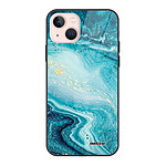 Evetane Coque iPhone 13 Mini Coque Soft Touch Glossy Bleu Nacré Marbre Design