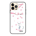 Evetane Coque iPhone 13 Pro Coque Soft Touch Glossy Chat et Fleurs Design