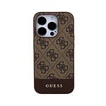 Guess Coque pour Apple iPhone 15 Pro Compatible MagSafe Édition 4G Stripe Ultra-Chic Marron