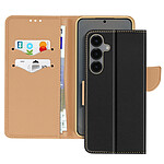 Avizar Étui pour Samsung Galaxy S25 Plus Portefeuille Cuir Saffiano Fancy Noir / Or