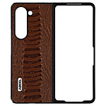 Abeel Coque pour Samsung Z Fold 5 Hybride Cuir Véritable Motif Serpent Abeel Marron