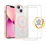 Evetane Coque iPhone 13 transparente Motif Compatible Magsafe Contour Rose + 2 Vitres Protection ecran