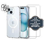 Evetane Coque iPhone 15 Antichoc compatible Magsafe + 2 Protections écran et 2 protections Objectif Caméra