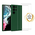 Evetane Coque Samsung Galaxy S22 Ultra Silicone liquide Vert Foret + 2 Vitres en Verre trempé Protection écran Antichocs