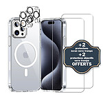 Evetane Coque iPhone 15 Pro Max Antichoc compatible Magsafe + 2 Protections écran et 2 protections Objectif Caméra