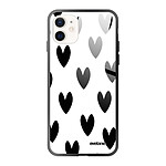 Evetane Coque iPhone 12 Mini Coque Soft Touch Glossy Coeurs Noirs Design