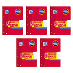 OXFORD Bloc de Feuilles Simples détachable perforés A4 Grand carreaux 90g 150 pages x 5