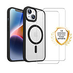 Evetane Coque iPhone 14 transparente Motif Compatible Magsafe Contour Noir + 2 Vitres Protection ecran