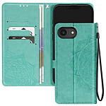 Avizar Étui Fleurs Mandala pour iPhone 16e Portefeuille Dragonne Vert