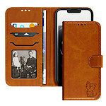 Avizar Étui pour iPhone 16e Motif Chat Heureux Portefeuille et Support Marron clair