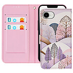 Avizar Étui pour iPhone 16e Motif Paysage Multicolore Dragonne et Porte-Carte Multicolore