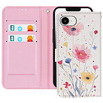 Avizar Étui pour iPhone 16e Motif Fleurs avec Dragonne et Porte-Carte Blanc