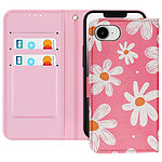 Avizar Étui pour iPhone 16e Motif Marguerite avec Dragonne et Porte-Carte Fuchsia