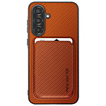 Avizar Coque pour Samsung A56 Porte-carte Magnétique Fibre de carbone Marron