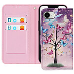 Avizar Étui pour iPhone 16e Motif Arbre à Papillon Dragonne et Porte-Carte Violet