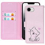 Avizar Étui pour iPhone 16e Motif Chaton Kawaii avec Dragonne et Porte-Carte Rose clair