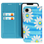 Avizar Étui pour iPhone 16e Motif Marguerite avec Dragonne et Porte-Carte Bleu