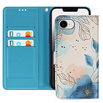 Avizar Étui pour iPhone 16e Motif Floral Chic Dragonne et Porte-Carte Bleu