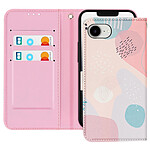 Avizar Étui pour iPhone 16e Motif Puzzle Pastel Dragonne et Porte-Carte Rose