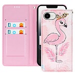 Avizar Étui pour iPhone 16e Motif Flamant Rose avec Dragonne et Porte-Carte Rose clair