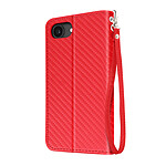 Avizar Étui Carbone pour iPhone 16e Portefeuille Support Dragonne Rouge