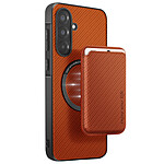 Avizar Coque pour Samsung A36 Porte-carte Magnétique Fibre de carbone Marron clair