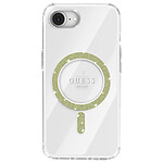 Guess Coque MagSafe pour iPhone 16e Fine Anneau Pailleté Coins renforcés Transparent
