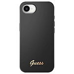 Guess Coque MagSafe pour iPhone 16e Silicone Soft touch Logo métal doré Noir