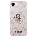Guess Coque pour iPhone 16e Motif 4G monogramme Grand Logo en métal Rose clair