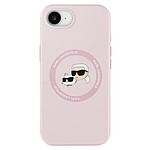 Karl Lagerfeld Coque MagSafe pour iPhone 16e Silicone Souple Imprimé Karl & Choupette Rose clair