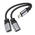 Swissten Splitter Audio et Charge USB-C 2-en-1 Nylon Tressé Anti-noeuds Noir