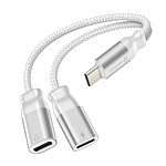Swissten Splitter Audio et Charge USB-C 2-en-1 Nylon Tressé Anti-noeuds Blanc