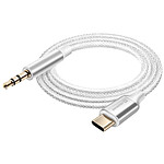 Swissten Câble auxiliaire audio USB C vers jack 3.5 mm Nylon Tressé 1.5m Blanc