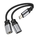Swissten Adaptateur de Charge USB-C 2-en-1 Audio 3.5mm Nylon Tressé Anti-noeuds Noir