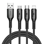 wiwu Câble 3-en-1 USB-C, Micro USB et Lightning Prise USB Longueur 1m Noir
