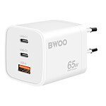 Bwoo Chargeur Secteur 65W GaN USB-C USB-A 3 Ports Blanc Bwoo Chargeur Secteur 65W GaN USB-C USB-A 3 Ports Blanc