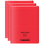 CONQUÉRANT Cahier à rabat agrafé 24x32cm 96P 90G grands carreaux polypro rouge x 3