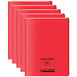 CONQUÉRANT Cahier à rabat agrafé 24x32cm 96P 90G grands carreaux polypro rouge x 5