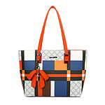 Gallantry Sac Cabas pour Femme à Carreaux avec Nœud Breloque Décoratif Orange