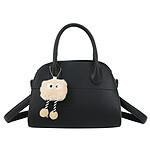 Gallantry Sac à Main Dôme pour Femme Effet Grainé avec Breloque Peluche Suspendue Noir