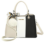 Gallantry Sac Fourre-tout Tricolore pour Femme Décoré d'un Pompon et d'un Foulard Beige