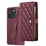 Avizar Étui Portefeuille pour iPhone 15 Texturé avec Support Vidéo et Porte-cartes Bordeaux